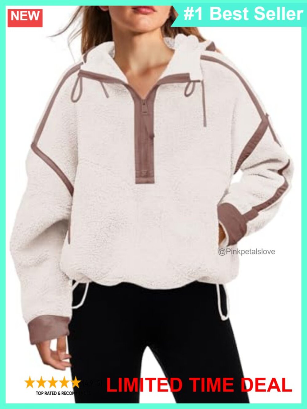 Womens Half Zip Fleece Pullover Oversized Fuzzy Sherpa Hoodie Cozy